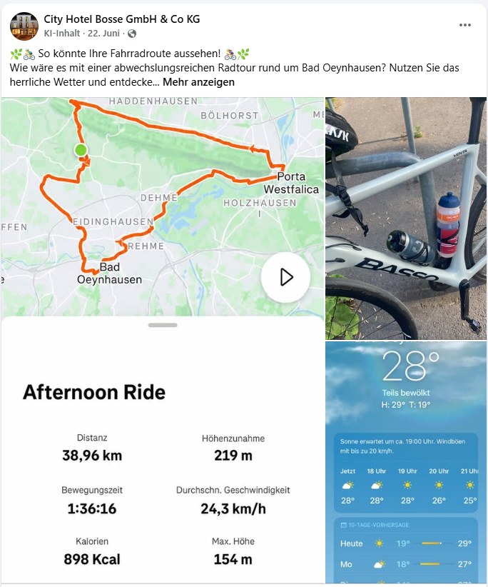 Facebook post: cycling tour recommendation around Bad Oeynhausen