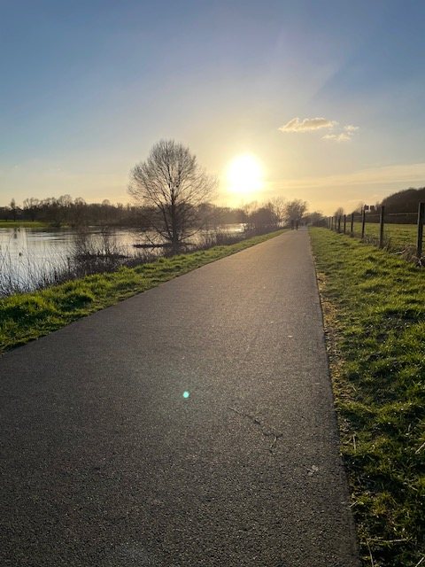 Weser cycle path at sunset